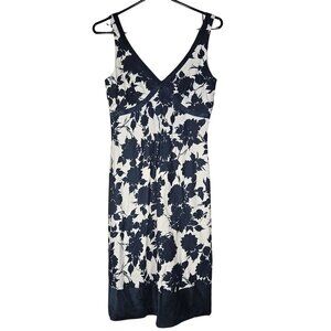 J.Crew Woman Navy Floral Silk Linen Dress Size 0 Cottagecore Coastal Resort